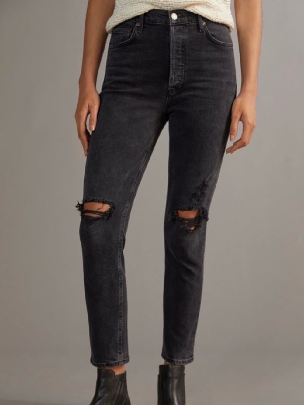 AGOLDE Nico High Rise Slim Straight Ankle Jeans Black Distressed 30 NWOT